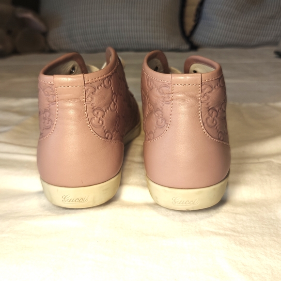 $750 Women's Gucci Leather High Top Sneakers Guccissima Nude Pink Sz 39.5 - Picture 7 of 10